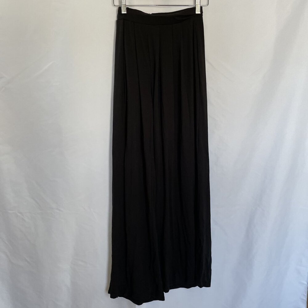 Vivian Black Pleated Wide-Leg Pants‎ elastic waist casual comfortable pleated